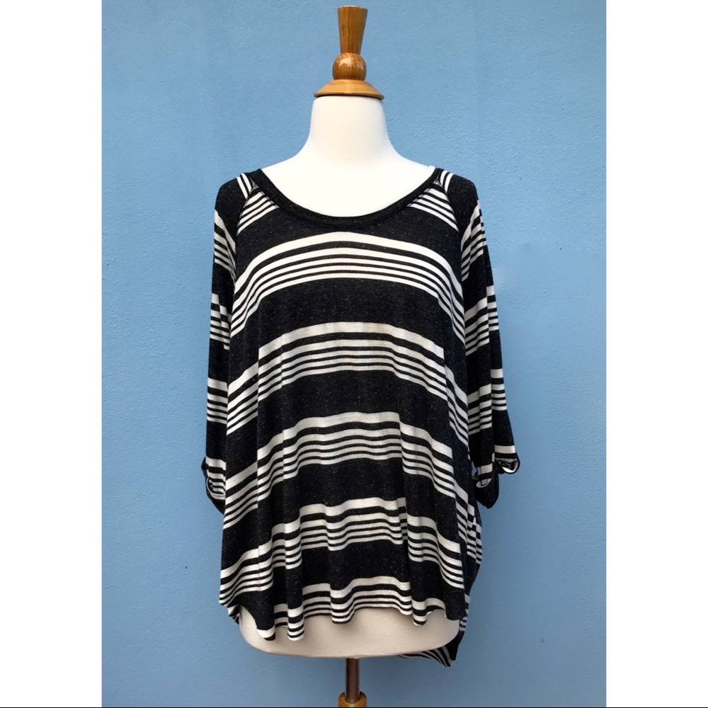 Free People Black and White Striped Jersey Tee